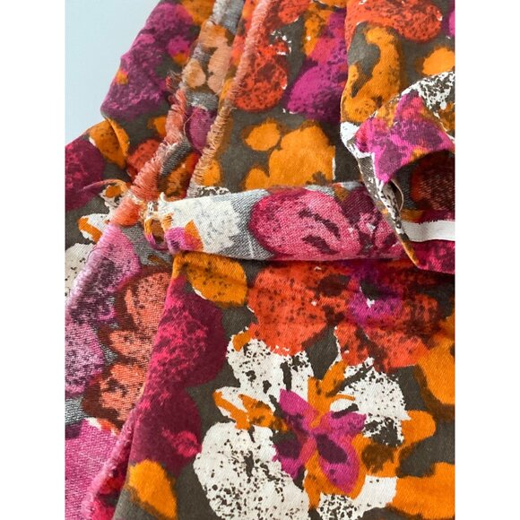 Fabric Floral Pink Orange White Brown Quilting Sewing Cloth Art Craft Vintage - Picture 3 of 5